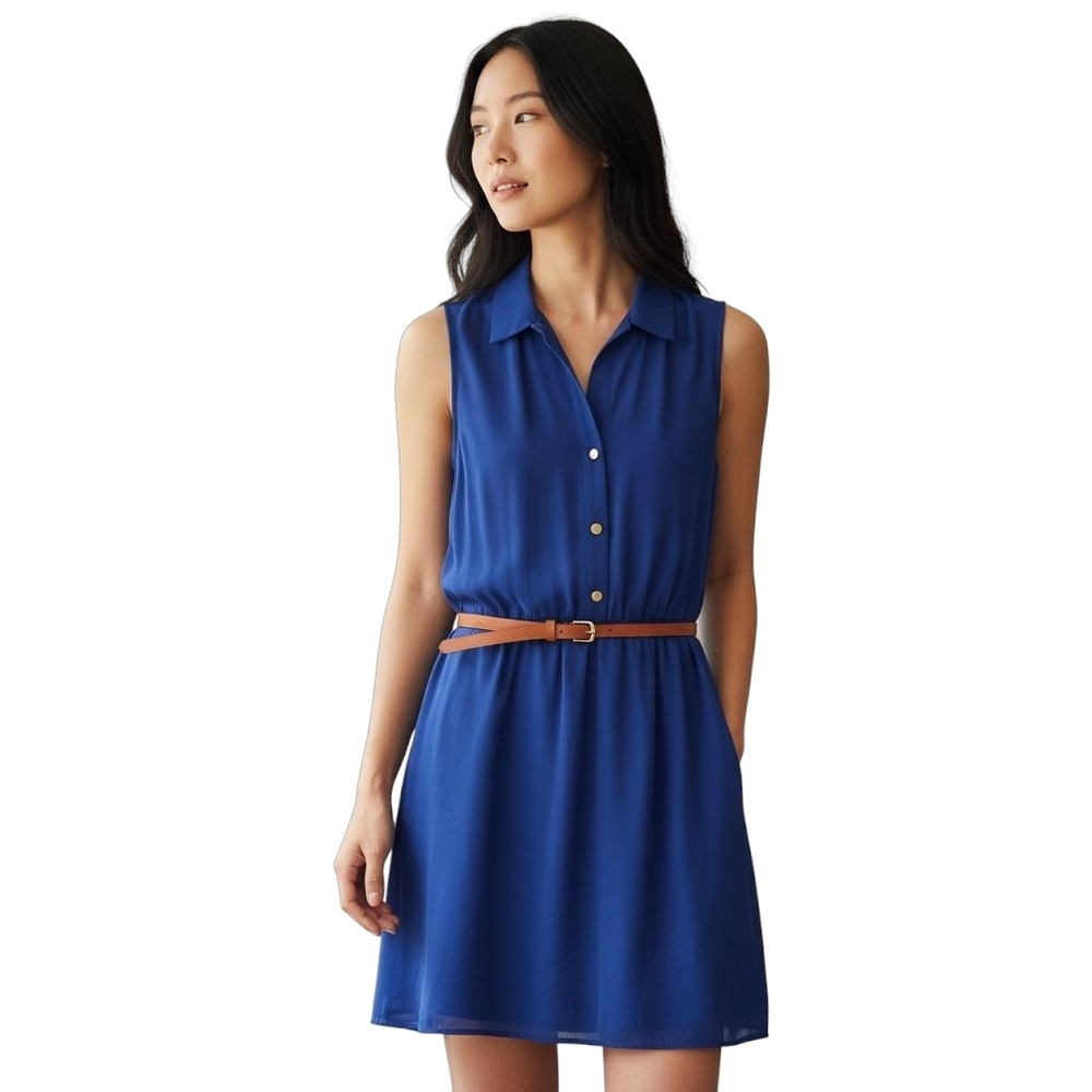Charlotte Russe Chiffon Button Down Shirt Dress With Collar Blue Medium NWT